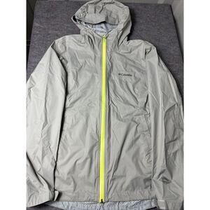 Columbia Omni Tech Women’s Large Grey Hooded Rain Jacket Waterproof zipper